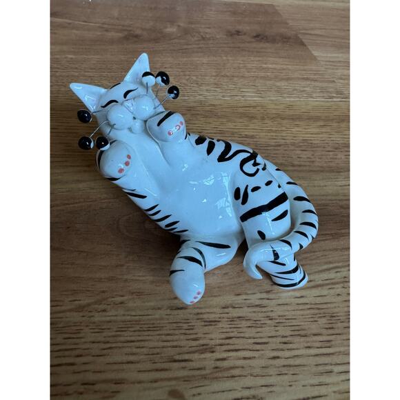 Annaco 2001 Amy Lacombe Whimsiclay Black & White Striped Cat Zebra - Picture 1 of 8